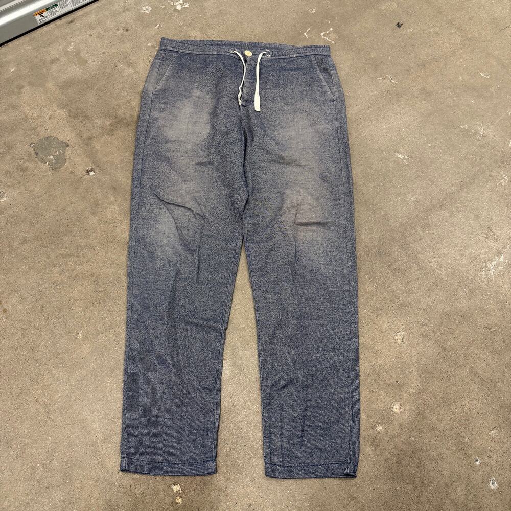 Oliver Spencer Casual Beach Faded Drawstring Button Fly Pants Cotton Blue 36